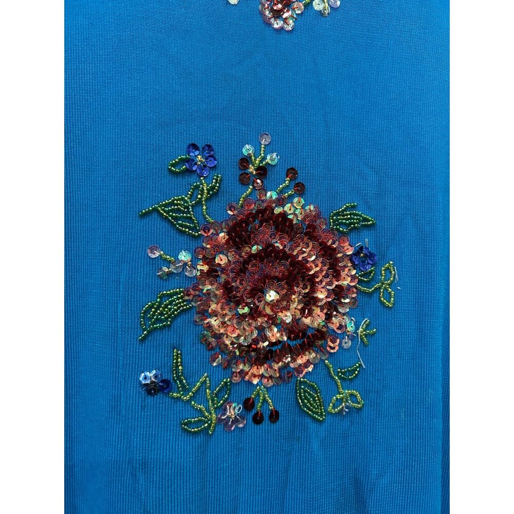 Sweaterworks Embellished Blue Sleeveless Top Floral Sequin Design Sz XL - Picture 4 of 9